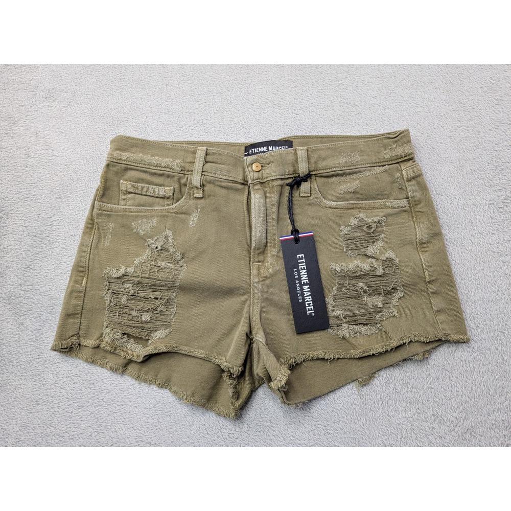 NWT ETIENNE MARCEL Los Angeles Green Distressed Denim Cutoff Shorts Size 27